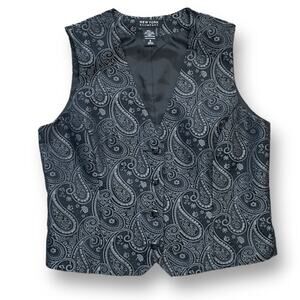 New York & Company Paisley Sleeveless Button Suit Vest Charcoal Black 8 Preppy